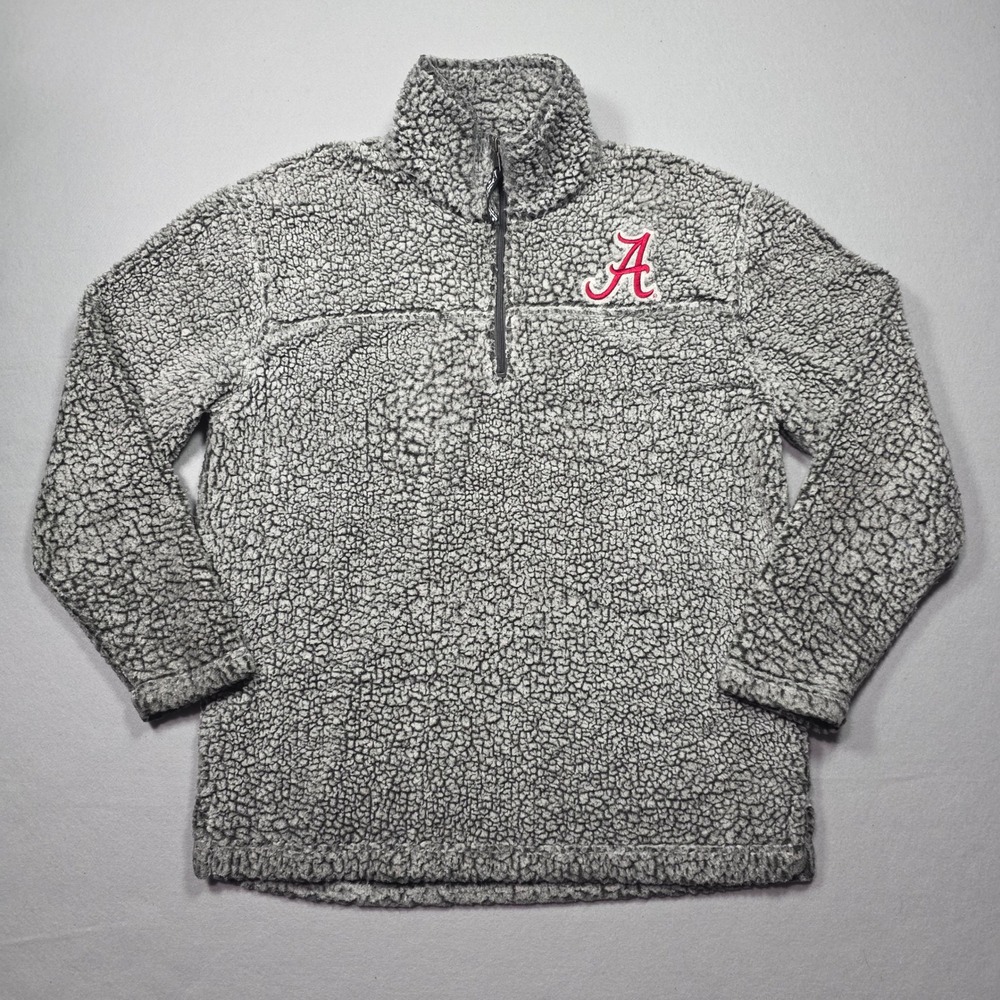 Alabama Crimson Tide Sherpa Fleece 1/4 Zip Pullover Sweater in Grey Women's XL
